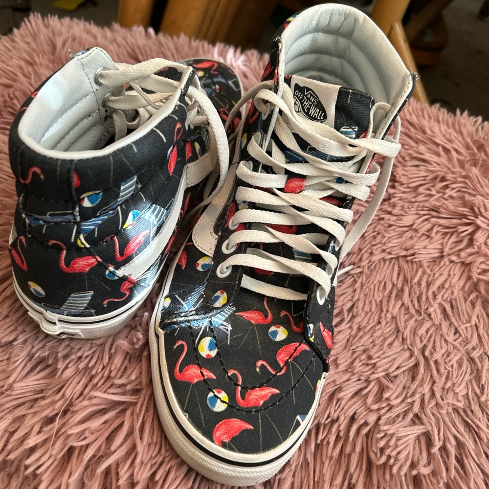 Vans High-Top Sneakers - Black with Flamingo and Eye Design